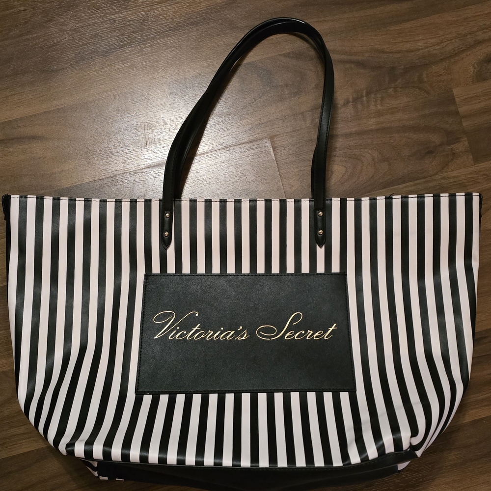 Victoria's Secret Black and White Striped Tote Bag